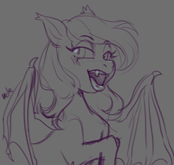 Size: 3569x3391 | Tagged: source needed, safe, artist:helemaranth, oc, oc:deliha valkyria, bat pony, bat pony oc, fangs, female, high res, sketch, solo, tongue out, wings