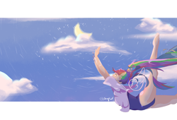 Size: 3206x2184 | Tagged: safe, artist:soapwf, rainbow dash, human, equestria girls, g4, cloud, falling, high res, humanized, simple background, sky, solo