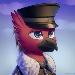 Size: 2000x2000 | Tagged: safe, artist:adagiostring, oc, oc only, griffon, bust, clothes, commission, commission open, griffon oc, headshot commission, high res, male, military, military uniform, portrait, solo, uniform