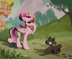 Size: 1964x1622 | Tagged: safe, artist:rrd-artist, princess cadance, princess flurry heart, alicorn, pony, g4, butt, covered in mud, cute, daughters gonna daughter, dirt, dirty, duo, female, filly, foal, mama cadence, mare, meme, mother and child, mother and daughter, mud, muddy, oh no, plot, ponified, ponified meme, russian meme, silly, silly pony, slender, thin