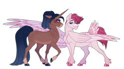 Size: 2500x1400 | Tagged: safe, artist:uunicornicc, oc, oc only, pegasus, pony, unicorn, duo, large wings, simple background, transparent background, wings