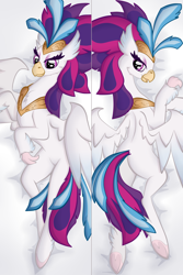 Size: 900x1350 | Tagged: safe, artist:virenth, queen novo, hippogriff, g4, my little pony: the movie, body pillow, body pillow design, butt, female, jewelry, looking at you, lying down, on side, plot, queen novass, regalia, solo, spread wings, underhoof, wings
