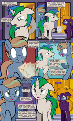 Size: 1920x3168 | Tagged: safe, artist:alexdti, oc, oc only, oc:brainstorm (alexdti), oc:purple creativity, oc:star logic, pegasus, pony, unicorn, comic:quest for friendship, comic, crying, dialogue, ears back, eye contact, female, floppy ears, folded wings, glasses, glowing, glowing horn, high res, hoof hold, hooves, horn, husband and wife, letter, looking at each other, looking at someone, magic, male, mare, misspelling, narrowed eyes, open mouth, open smile, pegasus oc, pinpoint eyes, raised hoof, raised leg, smiling, speech bubble, stallion, tail, tears of joy, telekinesis, two toned mane, two toned tail, unicorn oc, wavy mouth, wings