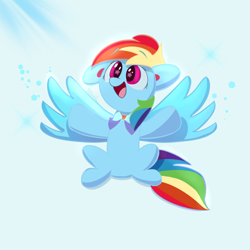 Size: 4000x4000 | Tagged: safe, artist:winstiky, rainbow dash, pegasus, pony, g4, awesome, cute, female, mare, one ear down, open mouth, open smile, signature, smiling, solo, spoilers for another series, spread wings, starry eyes, tail, wingding eyes, wings