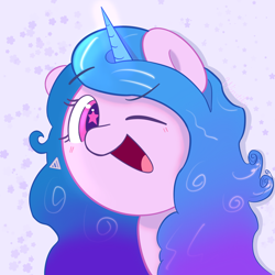 Size: 4000x4000 | Tagged: safe, artist:winstiky, izzy moonbow, pony, unicorn, g5, spoiler:g5, blushing, cute, izzybetes, one eye closed, open mouth, solo, starry eyes, wingding eyes, wink