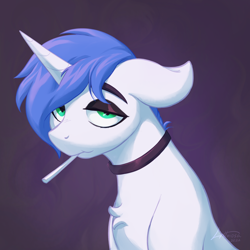 Size: 2994x2998 | Tagged: safe, artist:littmosa, oc, oc:shifting gear, pony, unicorn, bust, choker, depressed, emo, floppy ears, goth, high res, lidded eyes, looking at you, solo