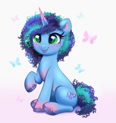 Size: 3131x3334 | Tagged: safe, artist:confetticakez, misty brightdawn, pony, unicorn, g5, blushing, cute, fake cutie mark, female, freckles, high res, mare, mistybetes, open mouth, open smile, raised hoof, sitting, smiling, solo