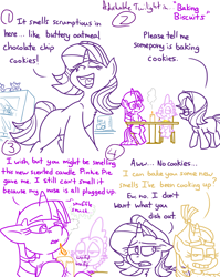 Size: 4779x6013 | Tagged: safe, artist:adorkabletwilightandfriends, moondancer, spike, starlight glimmer, twilight sparkle, oc, oc:pinenut, alicorn, cat, dragon, pony, unicorn, comic:adorkable twilight and friends, adorkable, adorkable twilight, breakfast, candle, comic, cute, dork, eating, fart joke, female, grossed out, happy, implied farting, kitchen, low angle, male, mare, nose, nostril flare, nostrils, perspective, silly, sitting, slice of life, smell, smelling, table, teasing, toilet humor, twilight sparkle (alicorn)