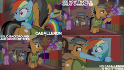 Size: 4400x2475 | Tagged: safe, edit, edited screencap, editor:quoterific, screencap, biff, doctor caballeron, quibble pants, rainbow dash, rogue (g4), withers, earth pony, pegasus, pony, g4, stranger than fan fiction, dialogue, female, henchmen, male, mare, quote, stallion, sunglasses, text, unnamed character, unnamed pony
