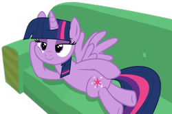 Size: 1596x1062 | Tagged: safe, artist:katnekobase, artist:twilyisbestpone, derpibooru exclusive, twilight sparkle, alicorn, pony, g4, base used, bedroom eyes, couch, cute, draw me like one of your french girls, eyeshadow, female, hoof on cheek, lying down, makeup, mare, on side, pegasus wings, pretty, prone, seductive, seductive look, seductive pose, sexy, simple background, smiling, solo, spread wings, stupid sexy twilight, transparent background, twiabetes, twilight sparkle (alicorn), wings