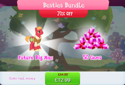 Size: 1262x856 | Tagged: safe, gameloft, big macintosh, earth pony, pony, g4, my little pony: magic princess, besties bundle, bundle, clothes, costs real money, english, gem, male, numbers, older, older big macintosh, sale, shirt, solo, stallion, text, tree, unshorn fetlocks, vest