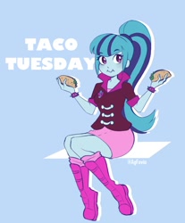 Size: 1380x1664 | Tagged: safe, artist:agfavio, sonata dusk, human, equestria girls, g4, blushing, clothes, cute, eating, female, food, ponytail, skirt, solo, sonatabetes, taco, taco tuesday, that girl sure loves tacos