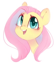 Size: 919x1068 | Tagged: safe, artist:melodylibris, fluttershy, pegasus, pony, g4, bust, cute, female, looking at you, mare, open mouth, open smile, portrait, shyabetes, simple background, smiling, smiling at you, solo, three quarter view, white background