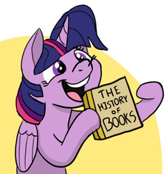 Size: 1280x1340 | Tagged: safe, artist:doodledonutart, twilight sparkle, alicorn, pony, g4, adorkable, bipedal, book, cute, dork, female, happy, hoof hold, mare, open mouth, open smile, simple background, smiling, solo, that pony sure does love books, twilight sparkle (alicorn)