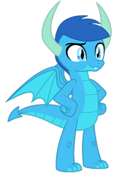 Size: 2951x4269 | Tagged: safe, artist:php170, oc, oc only, oc:frosty, oc:frosty the dragon, dragon, claws, dragon oc, hair, hand on hip, high res, horn, ice dragon, male, non-pony oc, simple background, smiling, solo, tail, teenaged dragon, teenager, transparent background, vector, wings