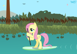 Size: 4478x3118 | Tagged: safe, artist:ironm17, fluttershy, pegasus, pony, g4, bipedal, female, high res, mare, smiling, solo, water