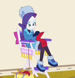 Size: 1920x1991 | Tagged: safe, composite screencap, edit, edited screencap, screencap, rarity, human, blizzard or bust, equestria girls, equestria girls series, g4, holidays unwrapped, spoiler:eqg series (season 2), boots, clothes, crossed legs, female, hat, jewelry, knitting, mittens, outdoors, rarity's winter hat, shoes, solo, sweater, turtleneck, ushanka, winter coat, winter hat, winter outfit