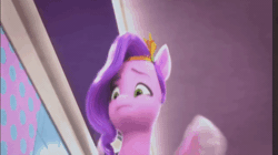 Size: 520x291 | Tagged: safe, screencap, pipp petals, pegasus, pony, ali-conned, g5, my little pony: make your mark, my little pony: make your mark chapter 2, spoiler:my little pony: make your mark chapter 2, spoiler:mymc02e04, animated, apple, female, food, gif, mare, ouch