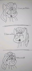 Size: 855x1913 | Tagged: safe, artist:spoopygirl, hitch trailblazer, sunny starscout, earth pony, pony, g5, comic, lineart, one sided shipping, text, traditional art