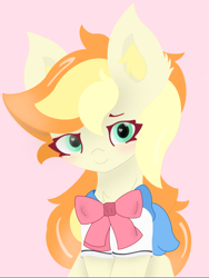 Size: 1080x1440 | Tagged: safe, artist:sodapop sprays, oc, oc only, oc:sodapop sprays, pegasus, pony, anime, bow, clothes, ear fluff, female, head tilt, looking at you, mare, school uniform, skirt, smiling, smiling at you, solo