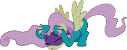 Size: 993x392 | Tagged: safe, edit, edited screencap, editor:pascalmulokozi2, screencap, fluttershy, saddle rager, pegasus, pony, g4, power ponies (episode), background removed, covering, cowering, eyes closed, female, mare, not a vector, open mouth, power ponies, simple background, solo, transparent background