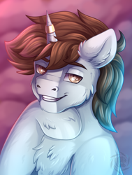 Size: 2500x3300 | Tagged: safe, artist:fkk, oc, oc only, pony, unicorn, commission, high res, simple background, smiling, smirk, solo, ych result