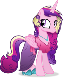 Size: 3418x4214 | Tagged: safe, artist:anime-equestria, gameloft, princess cadance, alicorn, pony, g4, my little pony: magic princess, alternate hairstyle, clothes, dress, ear piercing, female, high res, horn, jewelry, mare, necklace, piercing, shoes, simple background, smiling, solo, transparent background, vector, wings