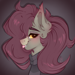 Size: 2500x2500 | Tagged: safe, alternate character, alternate version, artist:bananasplitedy, oc, oc only, bat pony, bat pony oc, blushing, clothes, ear fluff, fangs, high res, scarf, tongue out
