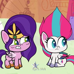 Size: 1280x1280 | Tagged: safe, artist:vanillapie10, pipp petals, zipp storm, pegasus, pony, g4.5, g5, my little pony: pony life, princess probz, duo, female, g5 to g4.5, generation leap, siblings, sisters