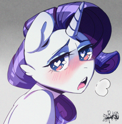 Size: 2480x2507 | Tagged: safe, artist:charlot, rarity, pony, unicorn, g4, anime, blushing, bust, heart, heart eyes, high res, open mouth, retro, solo, stylized, wingding eyes