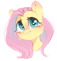 Size: 965x1038 | Tagged: safe, artist:melodylibris, fluttershy, pegasus, pony, g4, blushing, bust, crying, cute, ear blush, female, grin, looking at you, mare, portrait, shyabetes, simple background, smiling, smiling at you, solo, tears of joy, teary eyes, three quarter view, white background