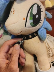 Size: 3468x4624 | Tagged: safe, oc, oc only, oc:milky way, earth pony, human, pony, collar, ear piercing, earring, irl, irl human, jewelry, photo, piercing, ring, solo, wedding ring