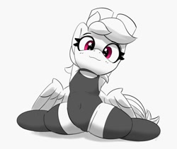 Size: 1263x1066 | Tagged: safe, artist:pabbley, rainbow dash, pegasus, pony, g4, armpits, clothes, cute, dashabetes, female, flexible, leotard, mare, partial color, sexy, simple background, solo, stockings, stupid sexy rainbow dash, thigh highs, white background
