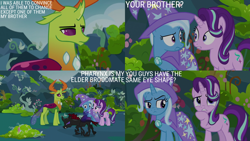 Size: 4400x2475 | Tagged: safe, edit, edited screencap, editor:quoterific, screencap, pharynx, starlight glimmer, thorax, trixie, changedling, changeling, g4, my little pony: friendship is magic, to change a changeling, king thorax