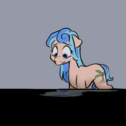 Size: 1013x1013 | Tagged: safe, artist:smirk, oc, oc only, unnamed oc, earth pony, pony, earth pony oc, eye clipping through hair, eyebrows, eyebrows visible through hair, female, floppy ears, frown, gray background, looking down, mare, reflection, simple background, solo, tail, tail between legs, worried