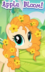 Size: 203x328 | Tagged: safe, gameloft, pear butter, earth pony, pony, g4, my little pony: magic princess, blatant lies, cropped, english, female, flower, flower in hair, freckles, implied apple bloom, looking at you, mare, meme, picture for breezies, smiling, solo, text, wow! glimmer, wrong