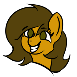 Size: 5000x5000 | Tagged: safe, artist:houndy, oc, oc only, oc:charlotte, earth pony, pony, absurd resolution, adorable face, brown eyes, brown mane, bust, cute, earth pony oc, eye clipping through hair, eyebrows, eyebrows visible through hair, female, grin, long hair, long mane, looking at you, mare, minimalist, ocbetes, simple background, smiling, smiling at you, smirk, solo, transparent background