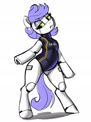 Size: 1535x2048 | Tagged: safe, artist:dimfann, oc, oc only, earth pony, pony, robot, robot pony, bipedal, female, green eyes, simple background, solo, white background