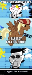 Size: 500x1159 | Tagged: safe, edit, edited screencap, screencap, big shot, pegasus, pony, g4, comic, deltarune, hyperlink blocked, name pun, pun, screencap comic, spamton