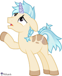 Size: 4000x4897 | Tagged: safe, artist:melisareb, part of a set, pony, unicorn, g4, .svg available, absurd resolution, braid, carlos (kleptocorns), crossover, gradient mane, gradient tail, horn, kleptocorns, looking up, male, open mouth, raised hoof, simple background, solo, stallion, tail, transparent background, vector