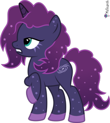 Size: 4000x4474 | Tagged: safe, artist:melisareb, part of a set, pony, unicorn, g4, .svg available, absurd resolution, crossover, female, galaxine, gradient mane, gradient tail, kleptocorns, lidded eyes, mare, raised hoof, simple background, solo, stars, tail, transparent background, vector