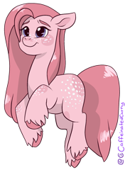 Size: 1099x1565 | Tagged: safe, artist:caffeinatedcarny, cotton candy (g1), g1, blushing, female, freckles, mare, not pinkamena, simple background, solo, transparent background, unshorn fetlocks