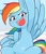 Size: 640x740 | Tagged: safe, artist:batipin, rainbow dash, pegasus, pony, g4, eyebrows, female, looking at you, mare, open mouth, open smile, smiling, smiling at you, solo, spread wings, wings