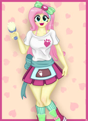 Size: 1280x1761 | Tagged: safe, artist:lennondash, fluttershy, human, equestria girls, g4, my little pony equestria girls: summertime shorts, pet project, brush, female, open mouth, open smile, smiling, solo