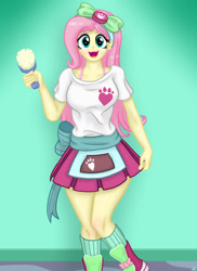 Size: 1280x1761 | Tagged: safe, alternate version, artist:lennondash, fluttershy, human, equestria girls, g4, my little pony equestria girls: summertime shorts, pet project, brush, female, open mouth, open smile, smiling, solo