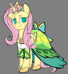 Size: 1758x1900 | Tagged: safe, artist:moonseeker, fluttershy, alicorn, pony, g4, alicornified, clothes, dress, female, fluttercorn, gray background, mare, race swap, simple background, sketch, solo