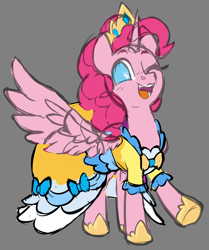 Size: 1666x1992 | Tagged: safe, artist:moonseeker, pinkie pie, alicorn, pony, g4, alicornified, clothes, dress, female, gray background, mare, pinkiecorn, race swap, simple background, sketch, solo, xk-class end-of-the-world scenario