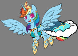 Size: 2620x1884 | Tagged: safe, artist:moonseeker, rainbow dash, alicorn, pony, g4, alicornified, clothes, crown, dress, female, gray background, high res, jewelry, mare, race swap, rainbowcorn, regalia, simple background, sketch, solo