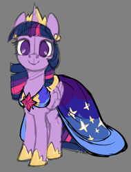Size: 1440x1898 | Tagged: safe, artist:moonseeker, twilight sparkle, alicorn, pony, g4, clothes, dress, female, gray background, jewelry, mare, regalia, simple background, sketch, solo, twilight sparkle (alicorn)