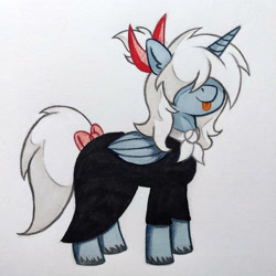 Size: 3056x3056 | Tagged: safe, oc, alicorn, pony, pony town, :p, bow, clothes, dress, high res, tongue out, traditional art